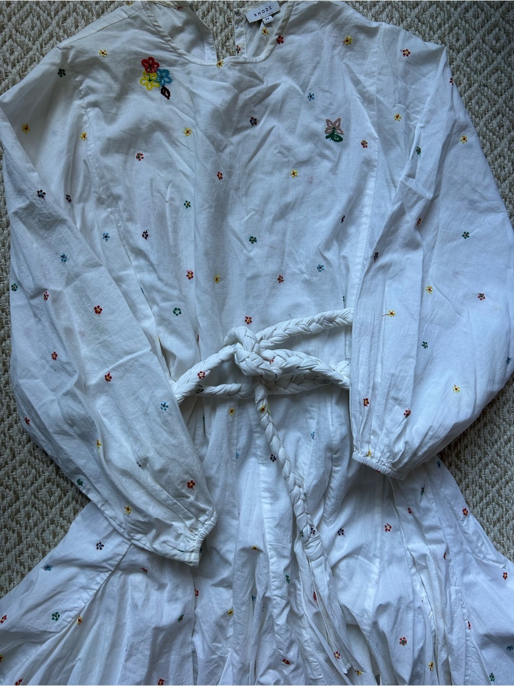 Rhode White Embroidered Ella Tie Dress (XS)